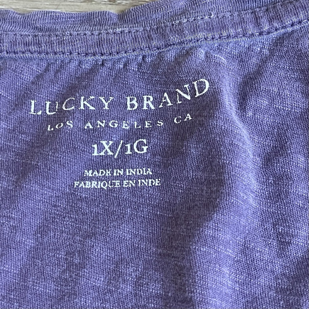 Lucky Brand Women's Slub Knit Tee Shirt 1X 1G Purple Embroidered Short Sleeve - Picture 4 of 8